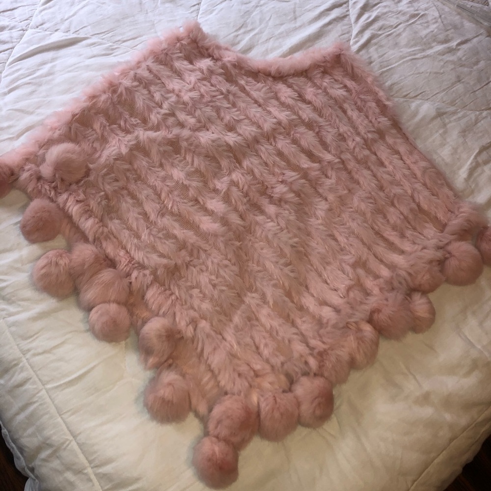 Genuine Rabbit Fur and Knit Cape